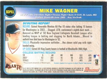 2003 Bowman Draft Picks & Prospects - Gold #BDP61 Mike Wagner Back