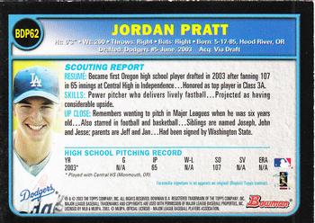 2003 Bowman Draft Picks & Prospects - Gold #BDP62 Jordan Pratt Back