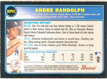 2003 Bowman Draft Picks & Prospects - Gold #BDP63 Andre Randolph Back