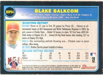2003 Bowman Draft Picks & Prospects - Gold #BDP64 Blake Balkcom Back