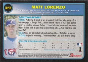 2003 Bowman Draft Picks & Prospects - Gold #BDP69 Matt Lorenzo Back