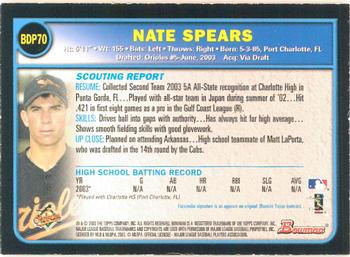 2003 Bowman Draft Picks & Prospects - Gold #BDP70 Nate Spears Back