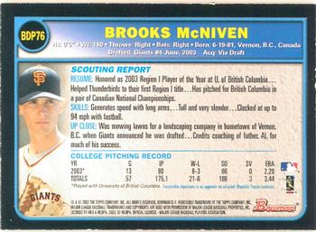 2003 Bowman Draft Picks & Prospects - Gold #BDP76 Brooks McNiven Back