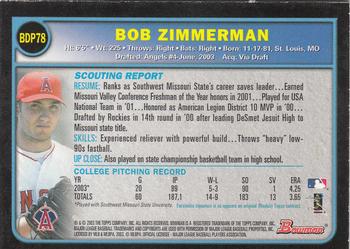 2003 Bowman Draft Picks & Prospects - Gold #BDP78 Bob Zimmerman Back