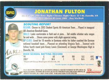 2003 Bowman Draft Picks & Prospects - Gold #BDP83 Jonathan Fulton Back