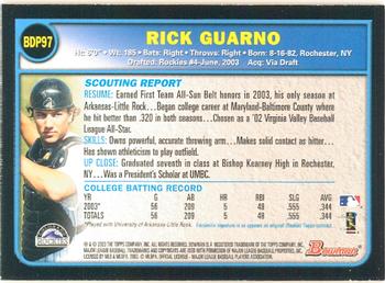 2003 Bowman Draft Picks & Prospects - Gold #BDP97 Rick Guarno Back