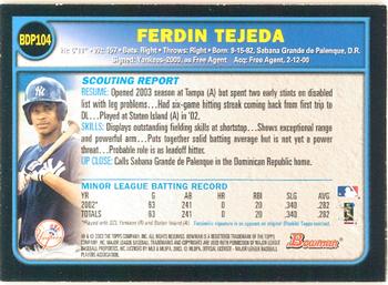 2003 Bowman Draft Picks & Prospects - Gold #BDP104 Ferdin Tejeda Back