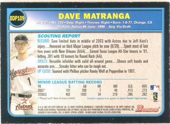 2003 Bowman Draft Picks & Prospects - Gold #BDP109 Dave Matranga Back