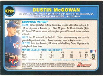 2003 Bowman Draft Picks & Prospects - Gold #BDP110 Dustin McGowan Back