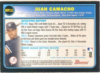 2003 Bowman Draft Picks & Prospects - Gold #BDP111 Juan Camacho Back
