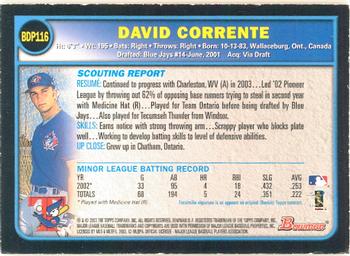 2003 Bowman Draft Picks & Prospects - Gold #BDP116 David Corrente Back