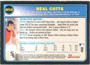2003 Bowman Draft Picks & Prospects - Gold #BDP126 Neal Cotts Back