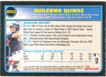 2003 Bowman Draft Picks & Prospects - Gold #BDP153 Guillermo Quiroz Back