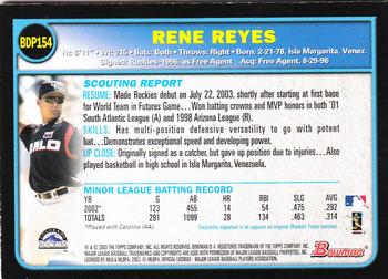 2003 Bowman Draft Picks & Prospects - Gold #BDP154 Rene Reyes Back