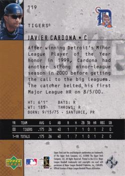 2000 Upper Deck Black Diamond Rookie Edition #119 Javier Cardona Back