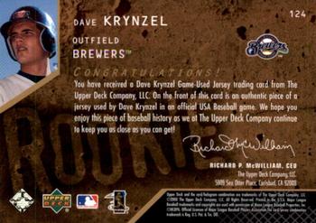 2000 Upper Deck Black Diamond Rookie Edition #124 Dave Krynzel Back
