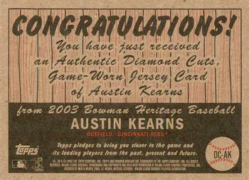 2003 Bowman Heritage - Diamond Cuts Red Relics #DC-AK Austin Kearns Back