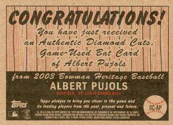 2003 Bowman Heritage - Diamond Cuts Red Relics #DC-AP Albert Pujols Back