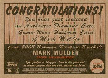 2003 Bowman Heritage - Diamond Cuts Red Relics #DC-MM Mark Mulder Back