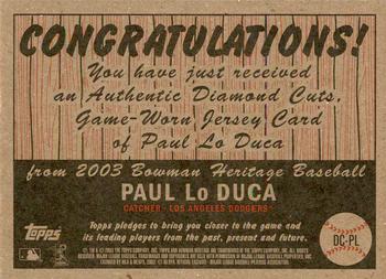 2003 Bowman Heritage - Diamond Cuts Red Relics #DC-PL Paul Lo Duca Back