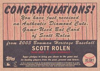2003 Bowman Heritage - Diamond Cuts Red Relics #DC-SR1 Scott Rolen Back
