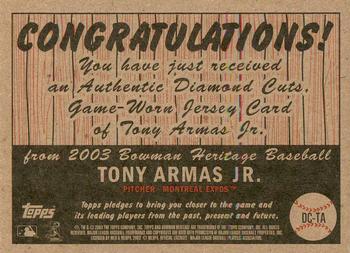 2003 Bowman Heritage - Diamond Cuts Red Relics #DC-TA Tony Armas Jr. Back