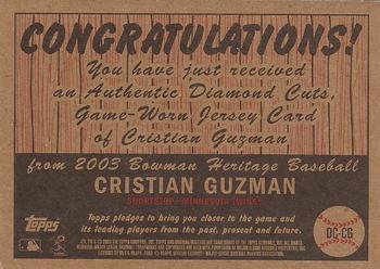 2003 Bowman Heritage - Diamond Cuts Relics #DC-CG Cristian Guzman Back
