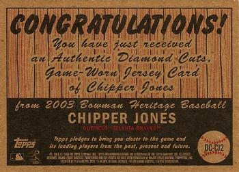 2003 Bowman Heritage - Diamond Cuts Relics #DC-CJ2 Chipper Jones Back