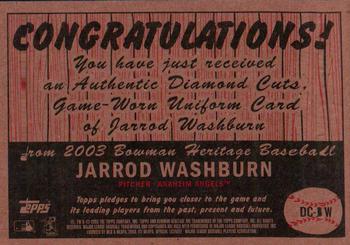 2003 Bowman Heritage - Diamond Cuts Relics #DC-JW Jarrod Washburn Back