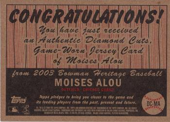 2003 Bowman Heritage - Diamond Cuts Relics #DC-MA Moises Alou Back