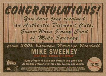 2003 Bowman Heritage - Diamond Cuts Relics #DC-MS Mike Sweeney Back