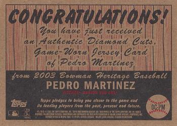 2003 Bowman Heritage - Diamond Cuts Relics #DC-PM Pedro Martinez Back