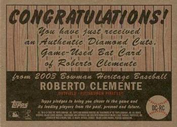 2003 Bowman Heritage - Diamond Cuts Relics #DC-RC Roberto Clemente Back