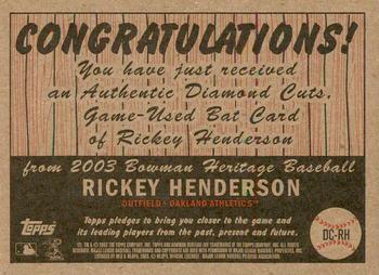 2003 Bowman Heritage - Diamond Cuts Relics #DC-RH Rickey Henderson Back