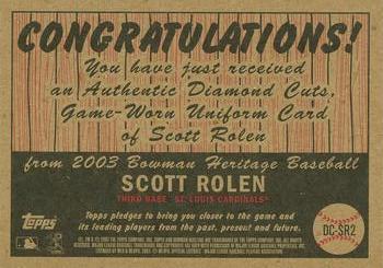 2003 Bowman Heritage - Diamond Cuts Relics #DC-SR2 Scott Rolen Back