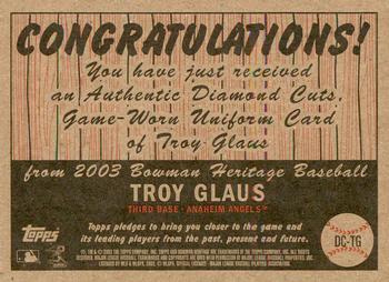 2003 Bowman Heritage - Diamond Cuts Relics #DC-TG Troy Glaus Back