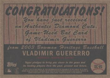 2003 Bowman Heritage - Diamond Cuts Relics #DC-VG Vladimir Guerrero Back