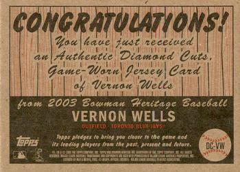 2003 Bowman Heritage - Diamond Cuts Relics #DC-VW Vernon Wells Back