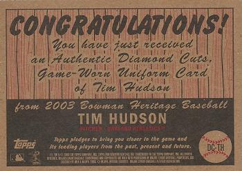 2003 Bowman Heritage - Diamond Cuts Relics #DC-THA Tim Hudson Back