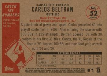 2003 Bowman Heritage - Facsimile Signature #52 Carlos Beltran Back