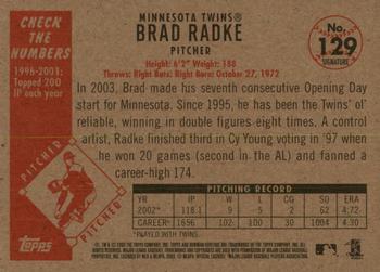 2003 Bowman Heritage - Facsimile Signature #129 Brad Radke Back