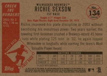 2003 Bowman Heritage - Facsimile Signature #134 Richie Sexson Back