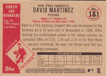 2003 Bowman Heritage - Facsimile Signature #181 David Martinez Back