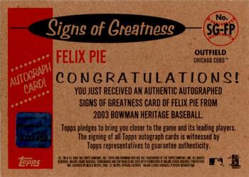 2003 Bowman Heritage - Signs of Greatness #SG-FP Felix Pie Back