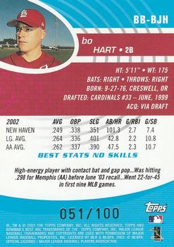 2003 Bowman's Best - Blue #BB-BJH Bo Hart Back