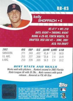 2003 Bowman's Best - Blue #BB-KS Kelly Shoppach Back
