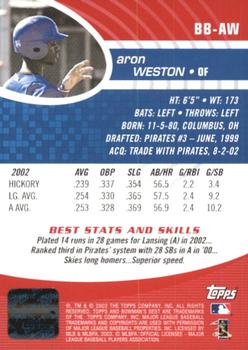 2003 Bowman's Best - Red #BB-AW Aron Weston Back