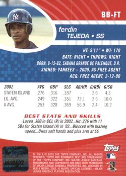 2003 Bowman's Best - Red #BB-FT Ferdin Tejeda Back