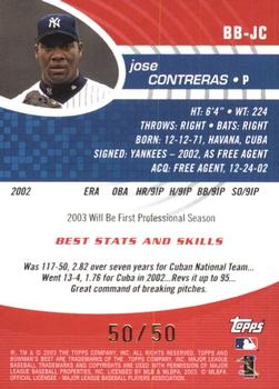 2003 Bowman's Best - Red #BB-JC Jose Contreras Back