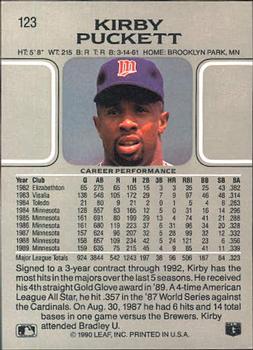 1990 Leaf #123 Kirby Puckett Back